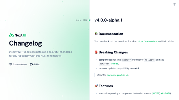Template Changelog screenshot